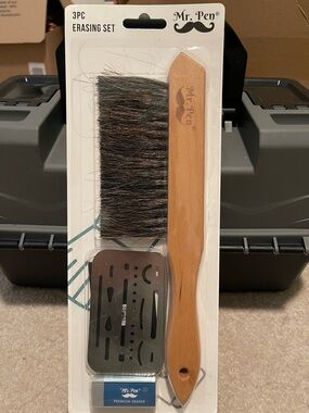 3-Piece Erasing Set - Wood Handle Brush & Black Accessories